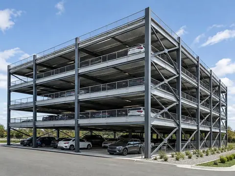 Wielopoziomowy stalowy parking naziemny — Ilustracja poglądowa